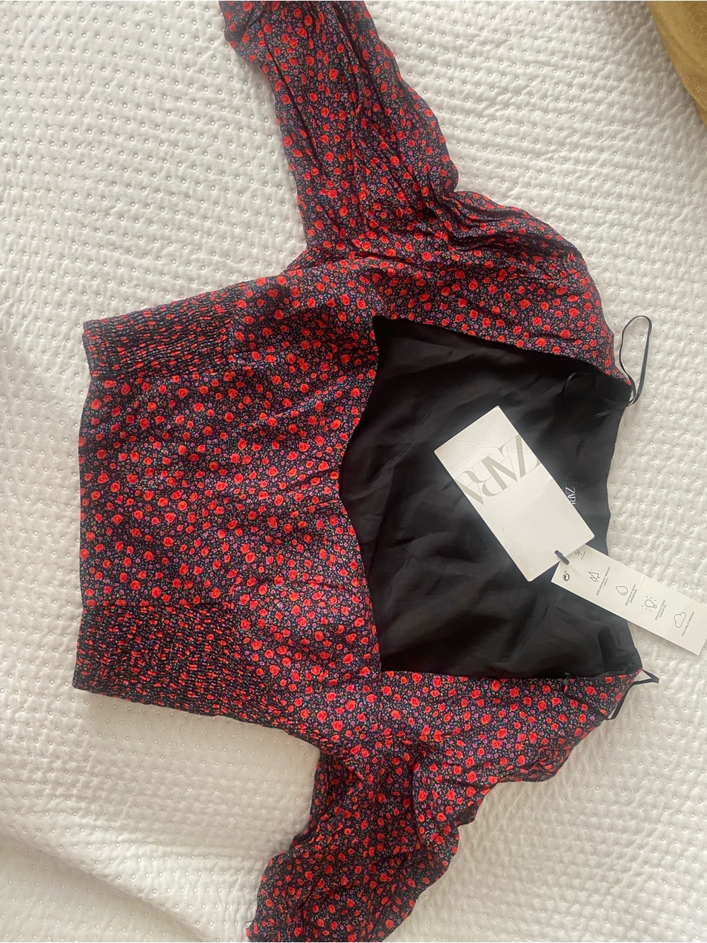 Zara Black Crop Top with Red Floral Print